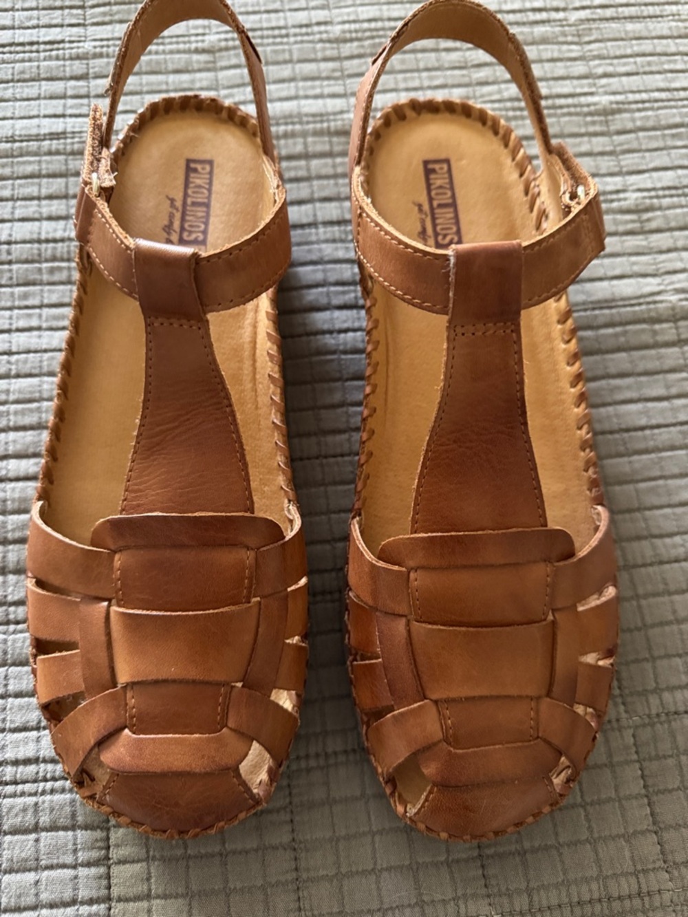 PIKOLINOS Brown Leather Woven Slingback Sandals. Size 41